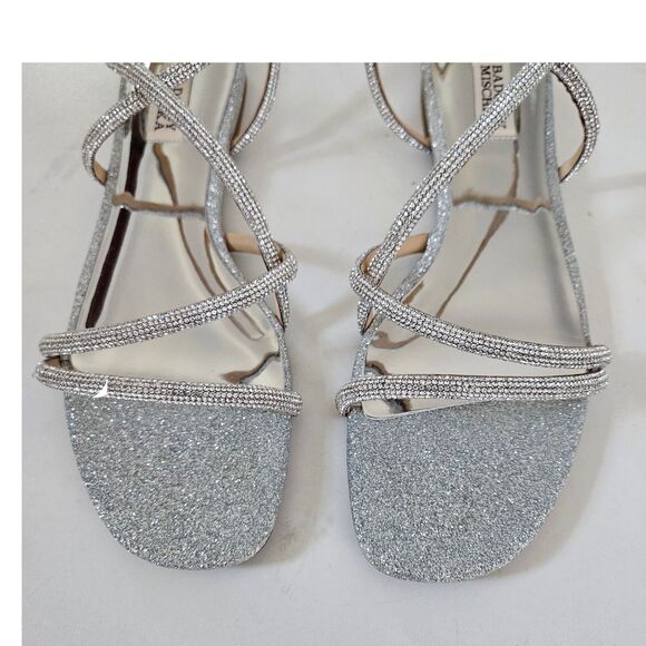 BADGLEY MISHKA Ivie Strappy Sandal Women's 8.5M Stone Embellished Silver $198 - Picture 6 of 11